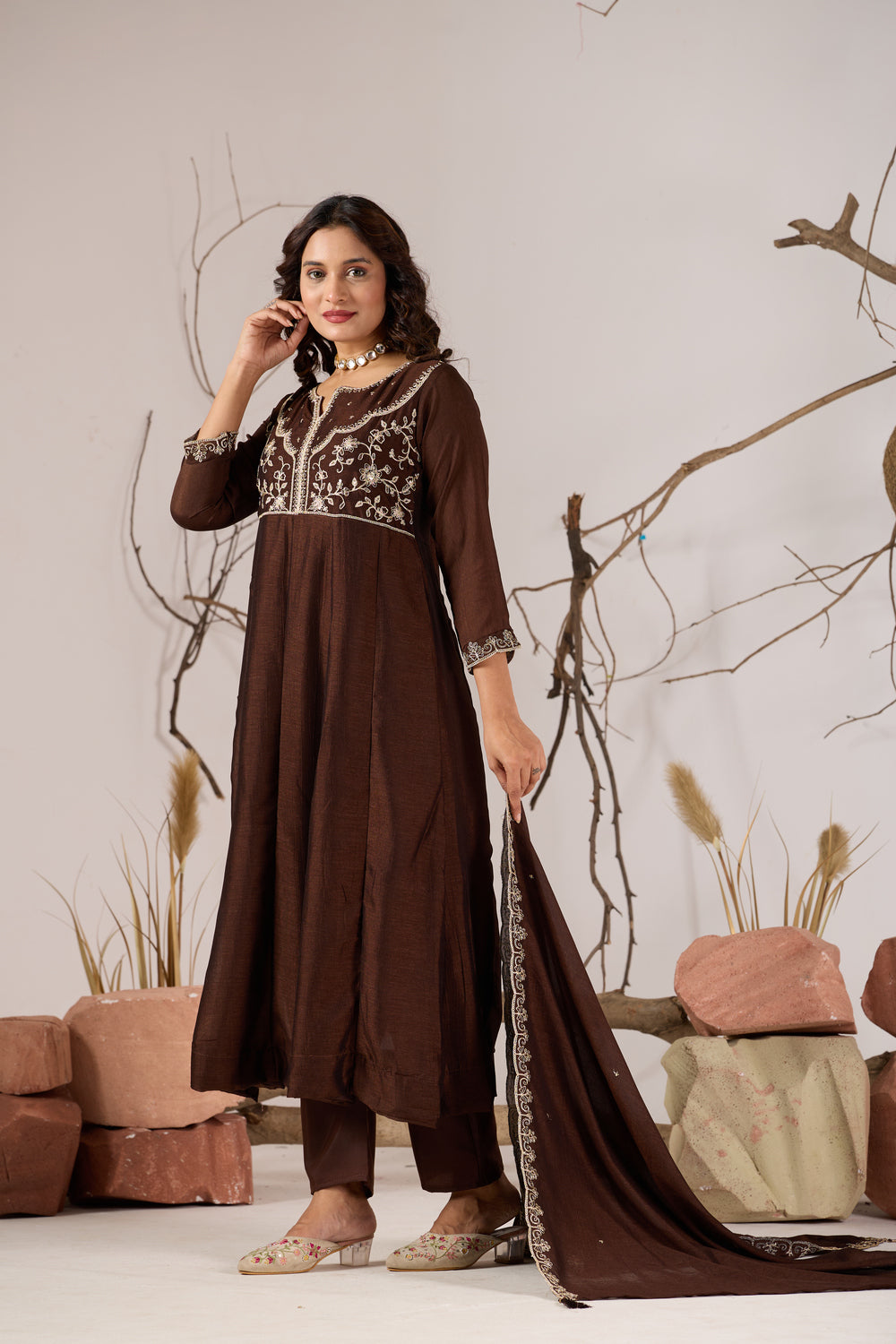 Luxury Brown Ethnic Kurta Set by Noor Vastr