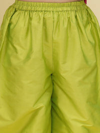 💖 Girls Hot Pink Embellished Kurti Pant Set with Dupatta – Festive Ethnic Wear