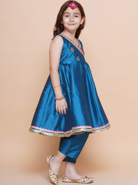 💙 Girls Teal Blue Embroidered Kurti Pant Set with Dupatta – Festive Ethnic Wear