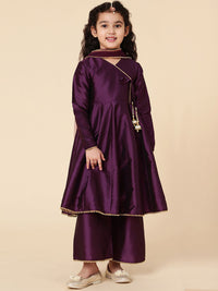 💜 Girls Wine Purple Flared Kurti Pant Set with Dupatta – Festive Ethnic Wear