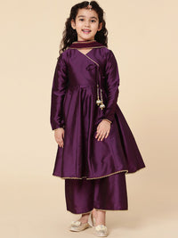 💜 Girls Wine Purple Flared Kurti Pant Set with Dupatta – Festive Ethnic Wear